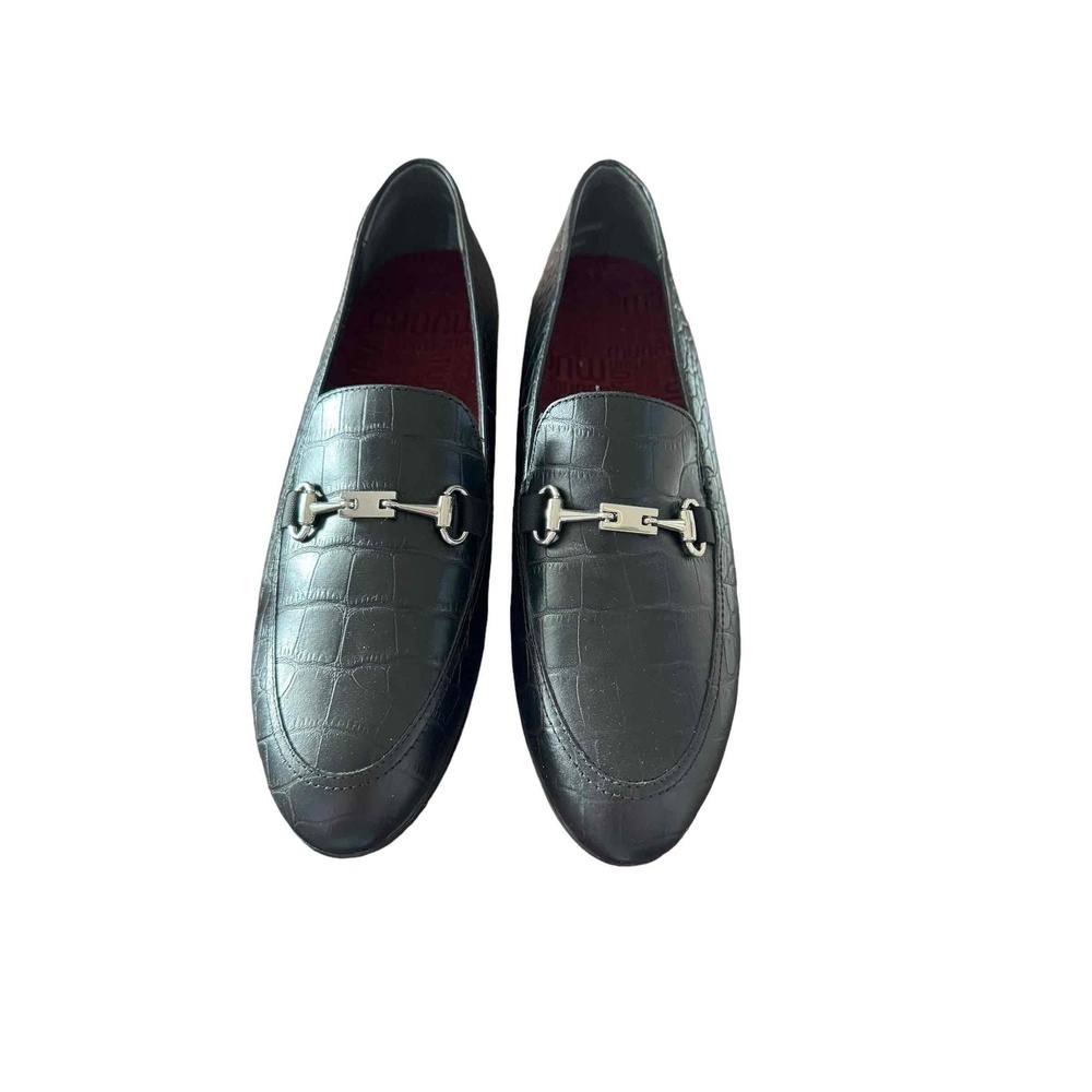NWT Munro Women’s Black Leather Crocodile Pattern Metal Bit Dress Loafers Size 8